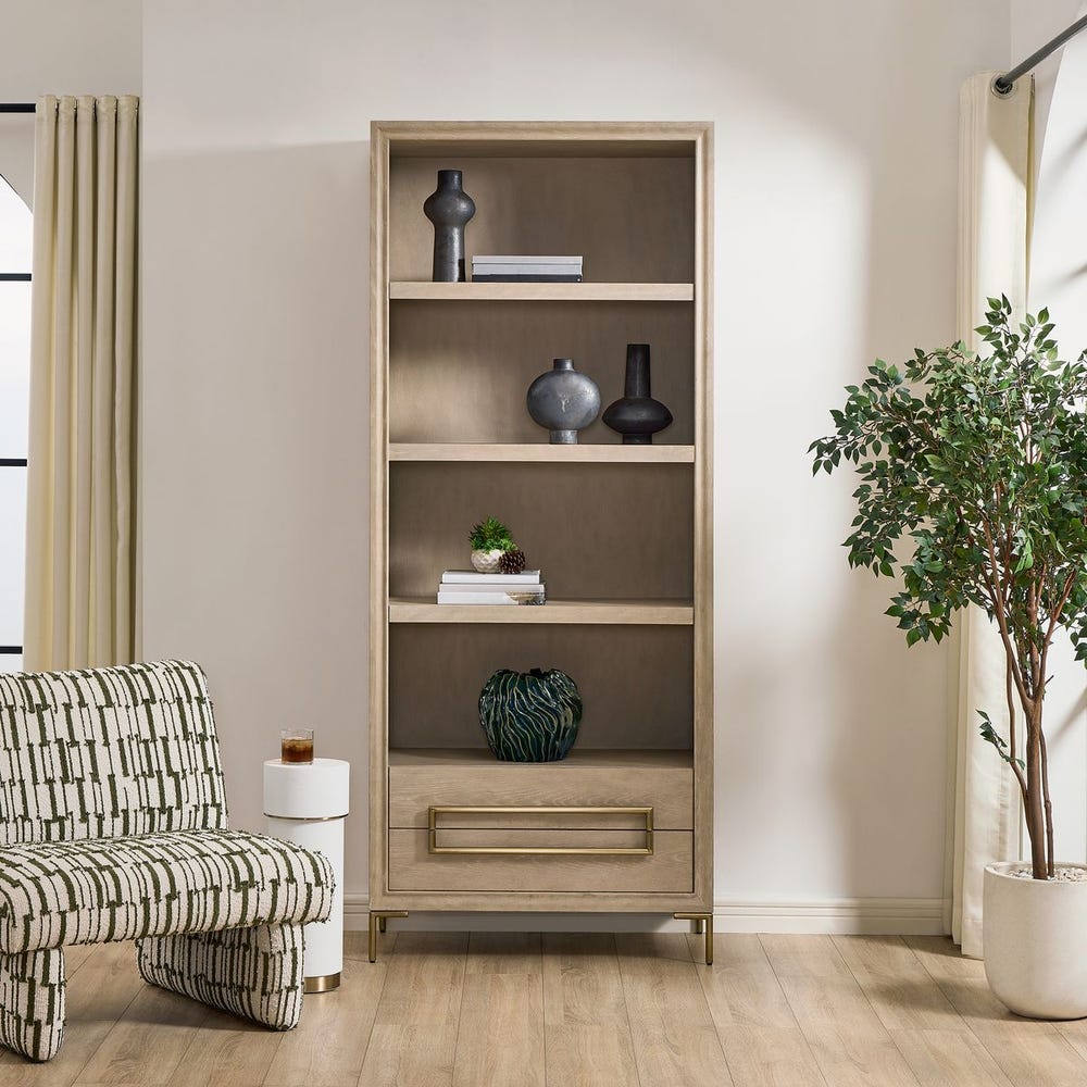 Aveline cerused oak etagere with open display shelving