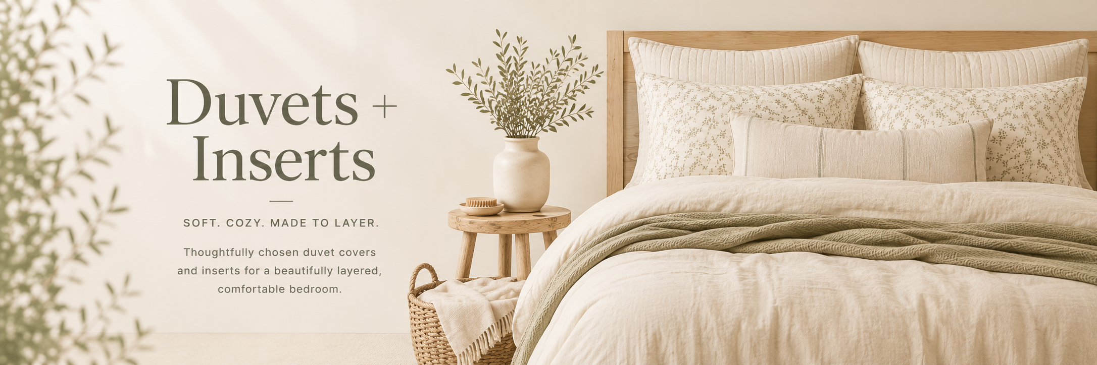 A serene bedroom featuring a layered duvet, plush bedding, and soft neutral textures that create a warm and inviting retreat.
