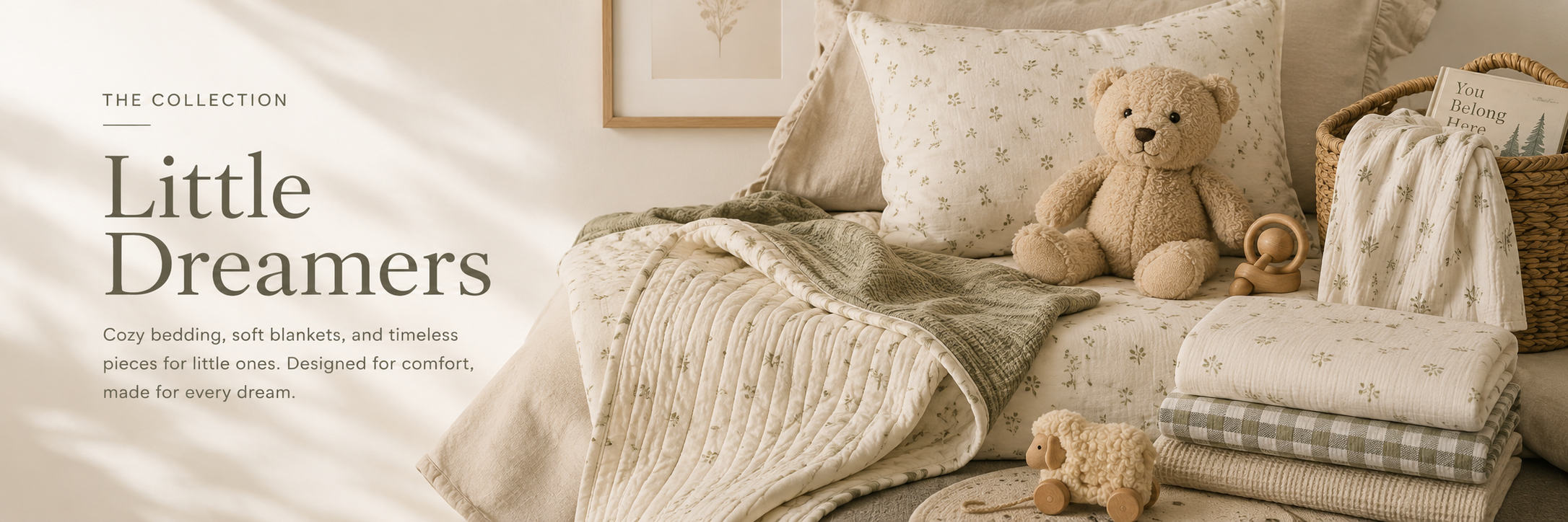 A cozy children’s bedroom featuring soft bedding, layered blankets, and thoughtfully curated textiles designed for comfort and everyday living.