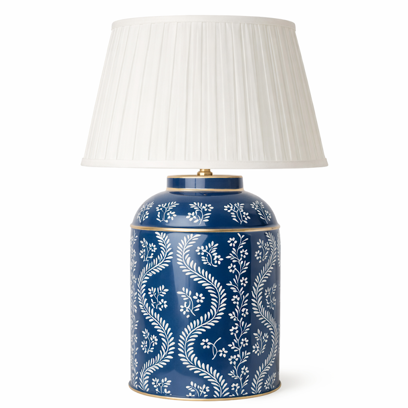 Navy Ikat Trellis Tea Caddy Lamp