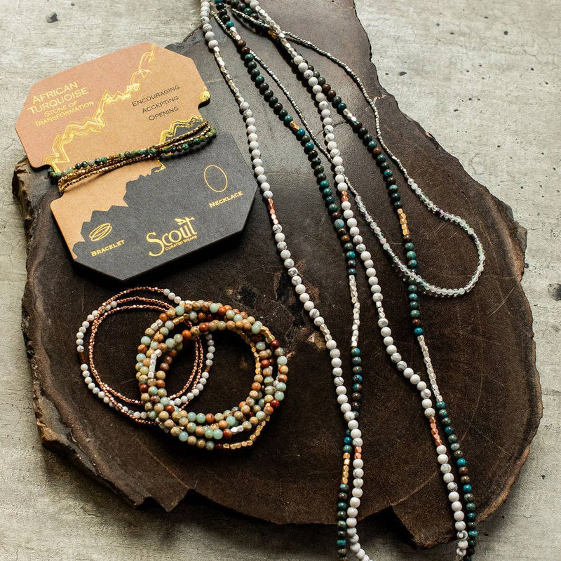 Stone Wrap Bracelet/Necklacke: Amazonite - Stone of Courage