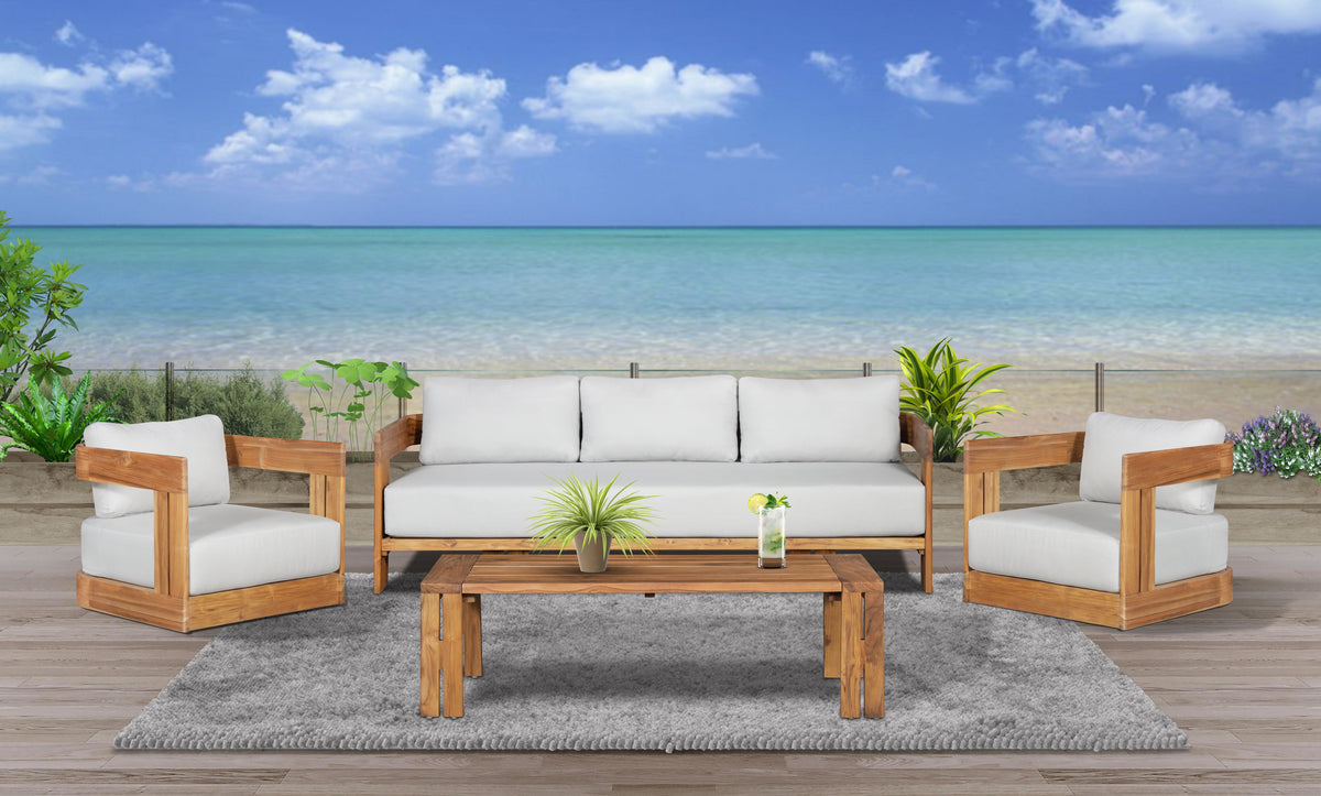 Paradiso Outdoor Solid Teak Wood Sofa - Light Gray Fabric