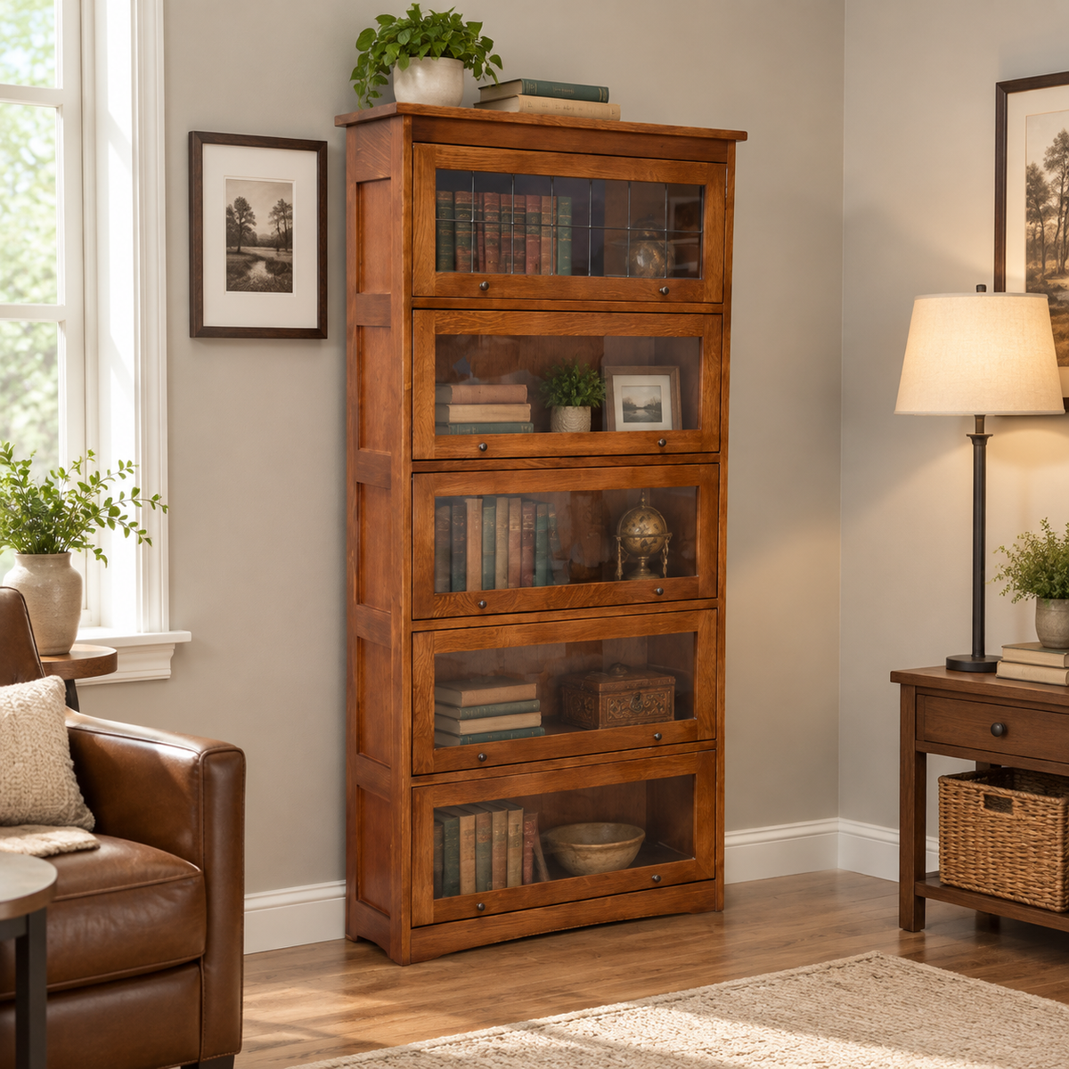 Mission Craftsman Style Oak Barrister Bookcase - 5 Stack
