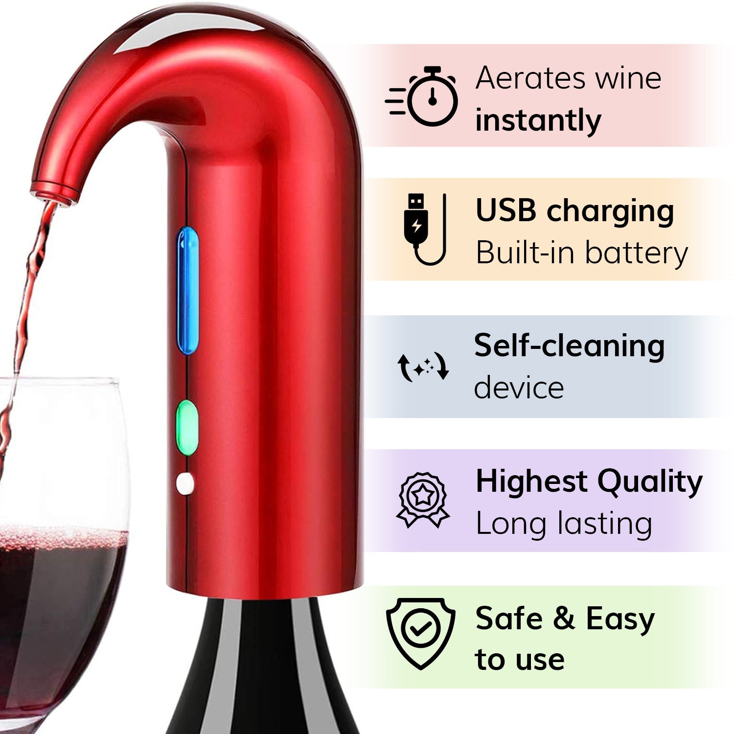 Electric Wine Aerator Dispenser Portable Premium Wine Accessory For Red White Wines Touch Activated