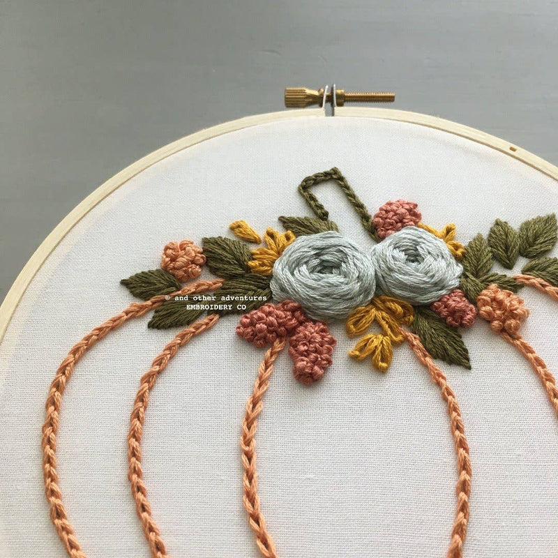 Beginner Embroidery Kit - Harvest Floral Pumpkin