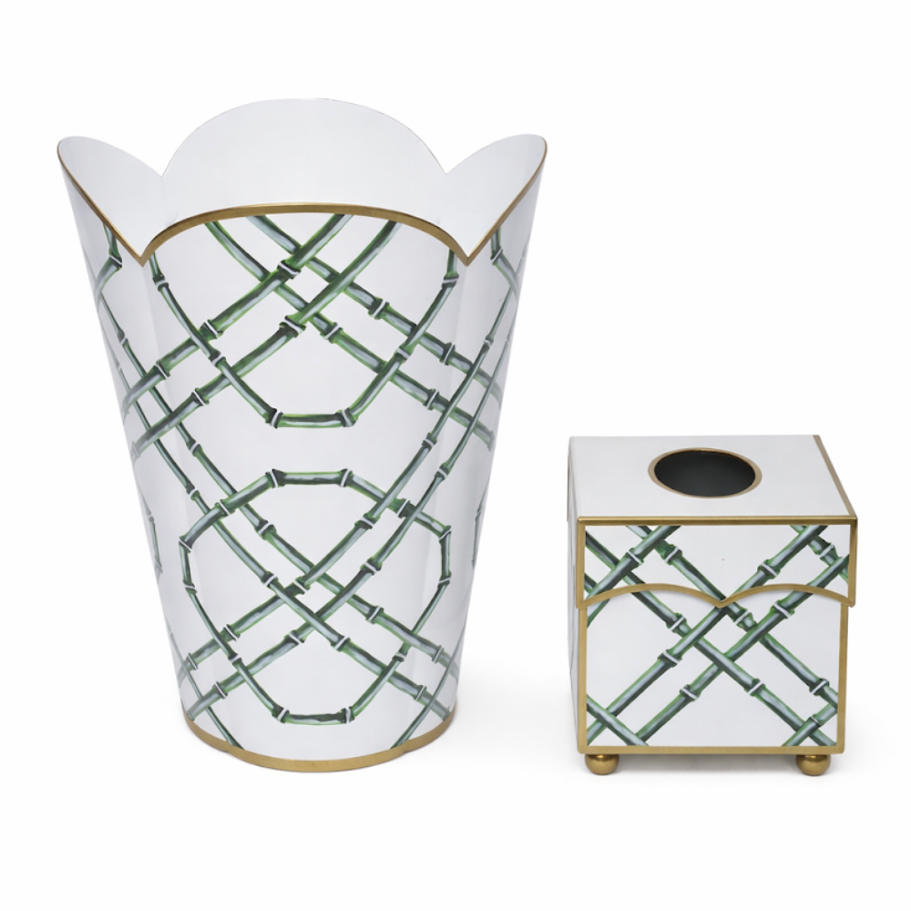 Green Bamboo Wastepaper Basket & Tissue Set