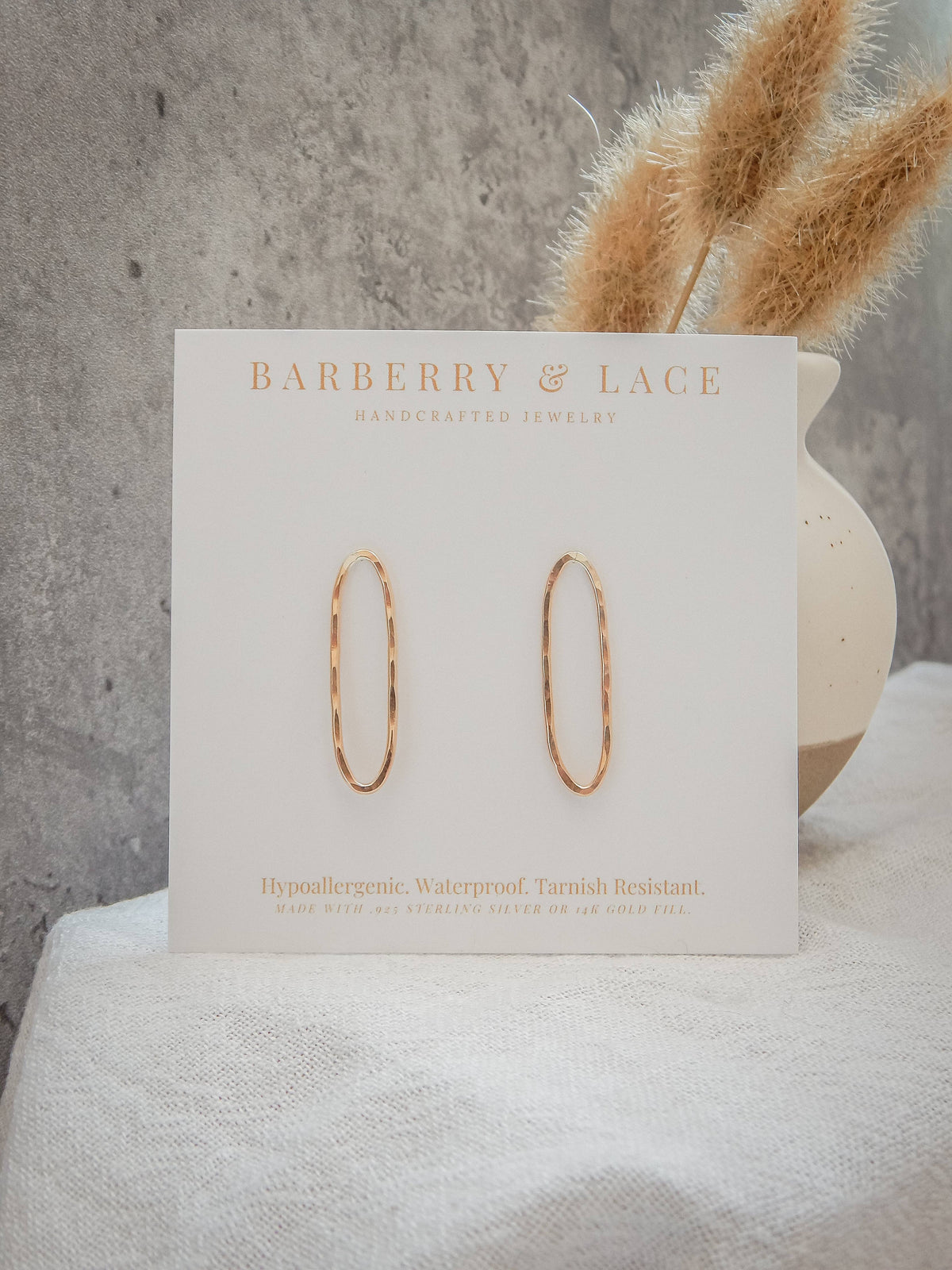 Hammered Oval Stud Earrings in Silver & 14k Gold Fill