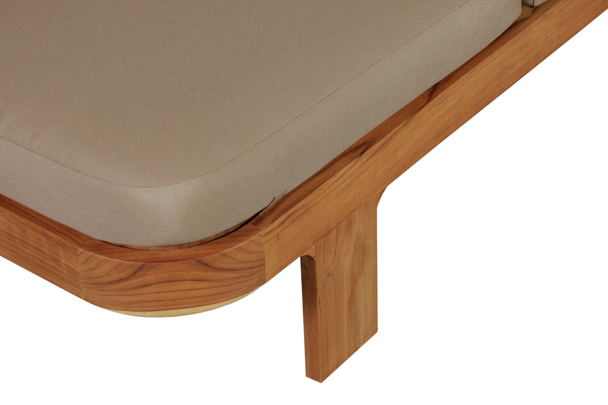 Eclipse Outdoor Solid Teak Wood Sun Lounger  - Light Brown Fabric