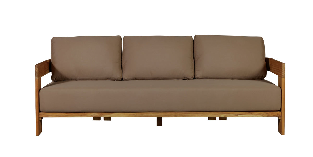 Paradiso Outdoor Solid Teak Wood Sofa - Light Brown Fabric