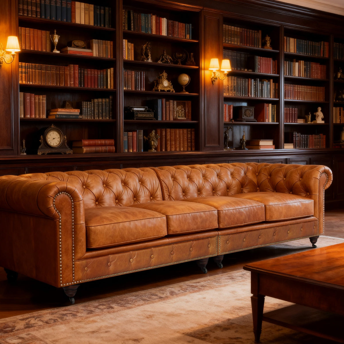 Belgravia Chesterfield Top Grain Leather Sofa with Tufted Back & Rolled Arms