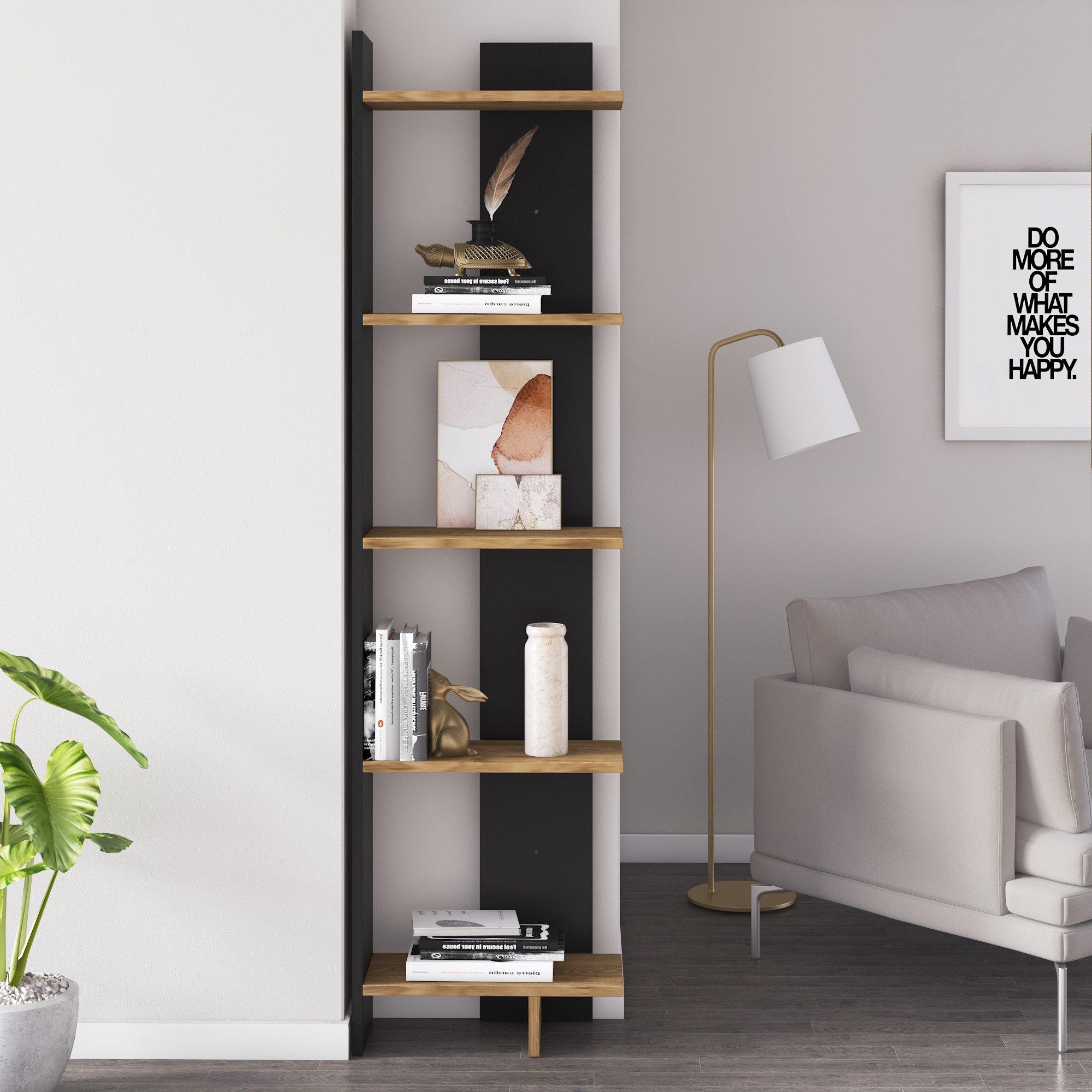 Alice 67” Corner Bookcase – 5-Tier Narrow L-Shaped Wall-Mounted Corner Bookshelf