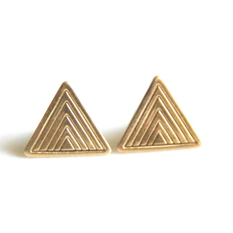 Art Deco Brass Triangle Earrings