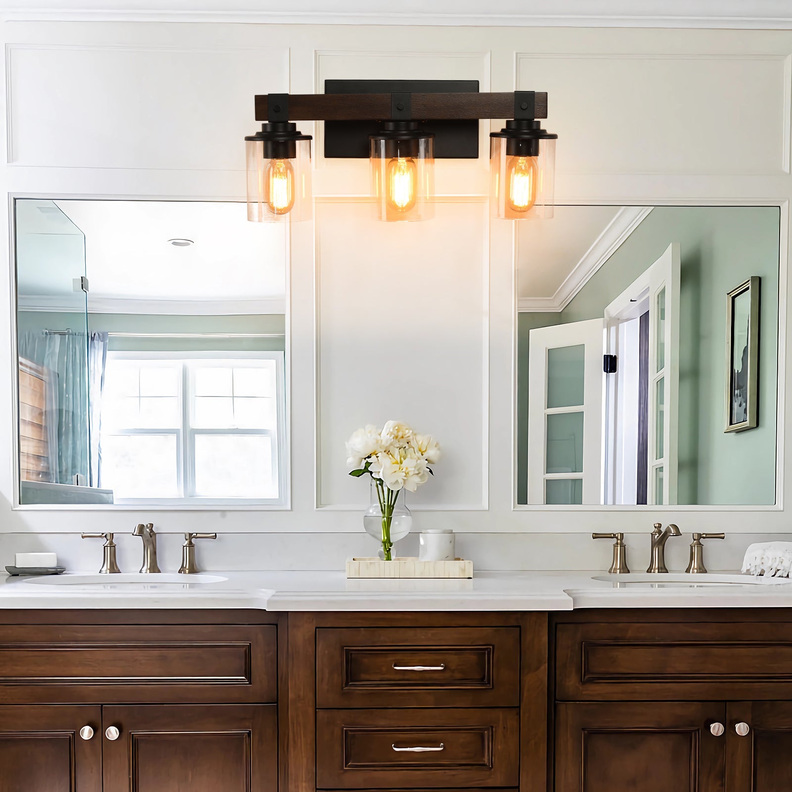 19" Rustic 3-Light Vanity Light, Industrial Bathroom Wall Sconce, Modern Farmhouse Lighting Fixture (No Bulbs)
