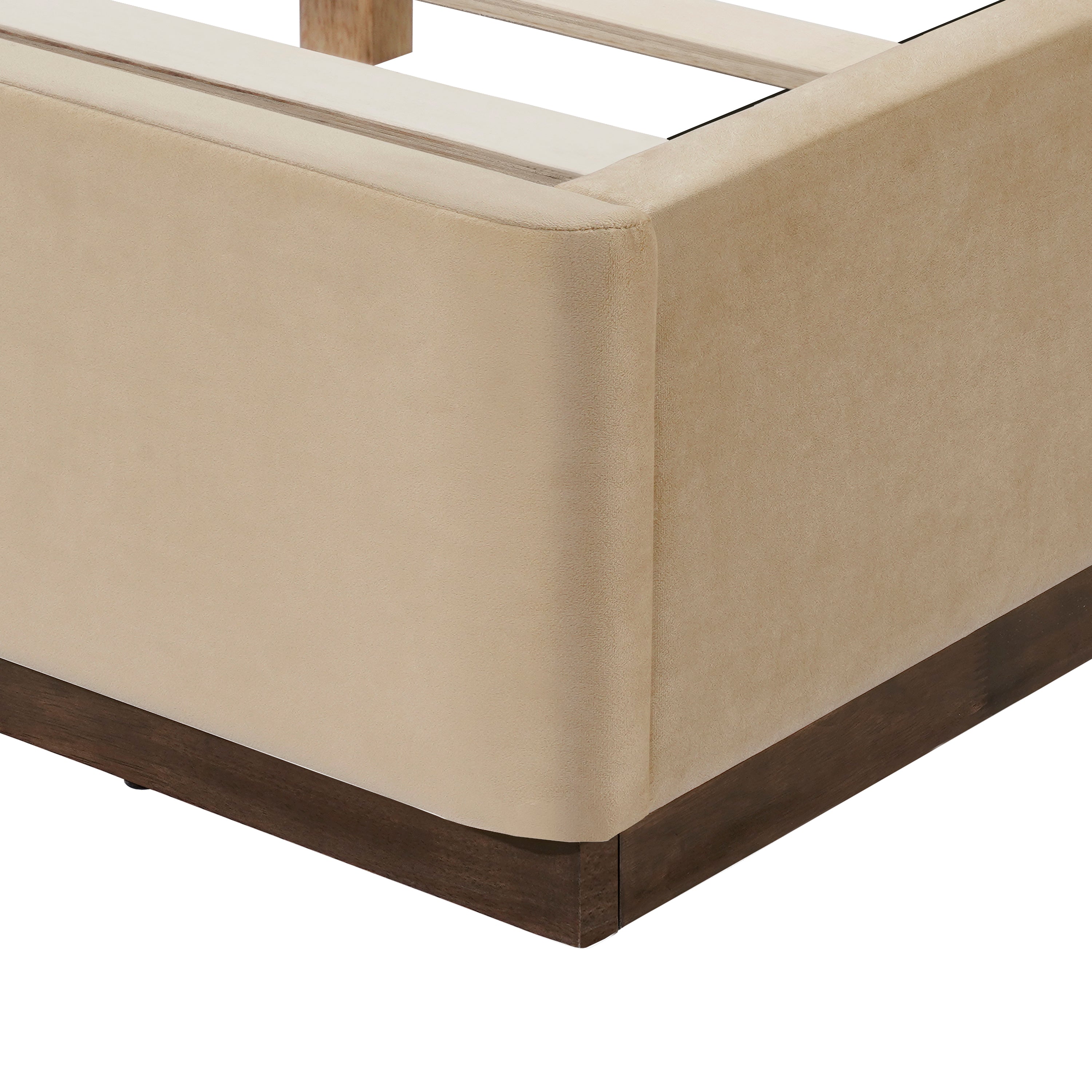 Queen Size Upholstered Bed Frame with Velvet Fabric Thick Headboard