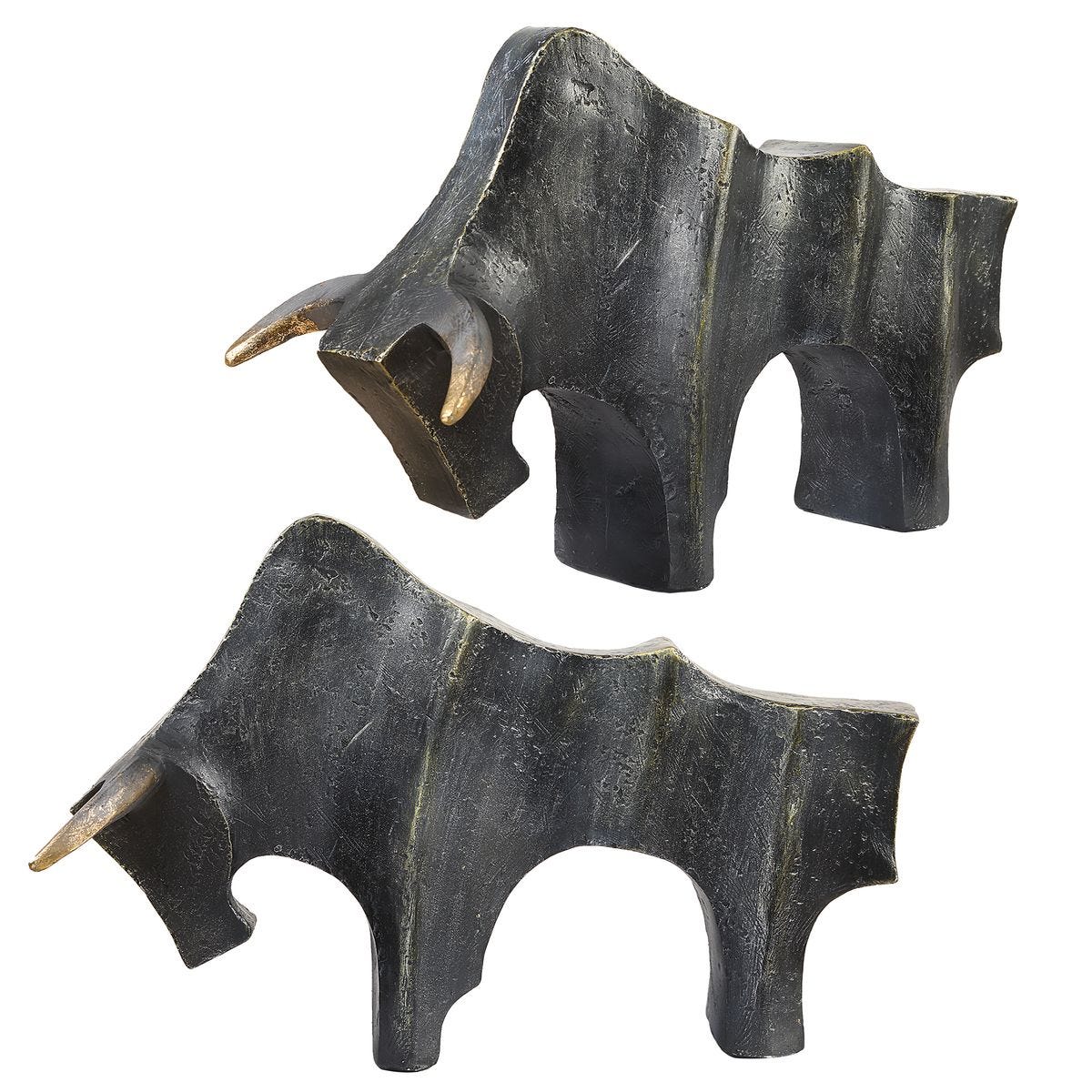 Regal Bull Sculptures - Set of 2