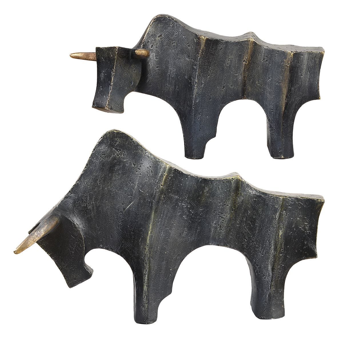 Regal Bull Sculptures - Set of 2