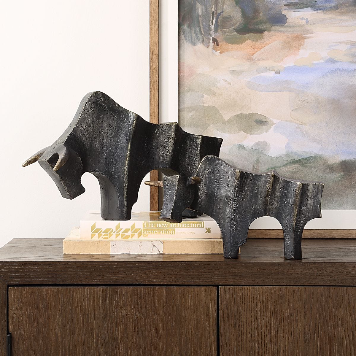 Regal Bull Sculptures - Set of 2