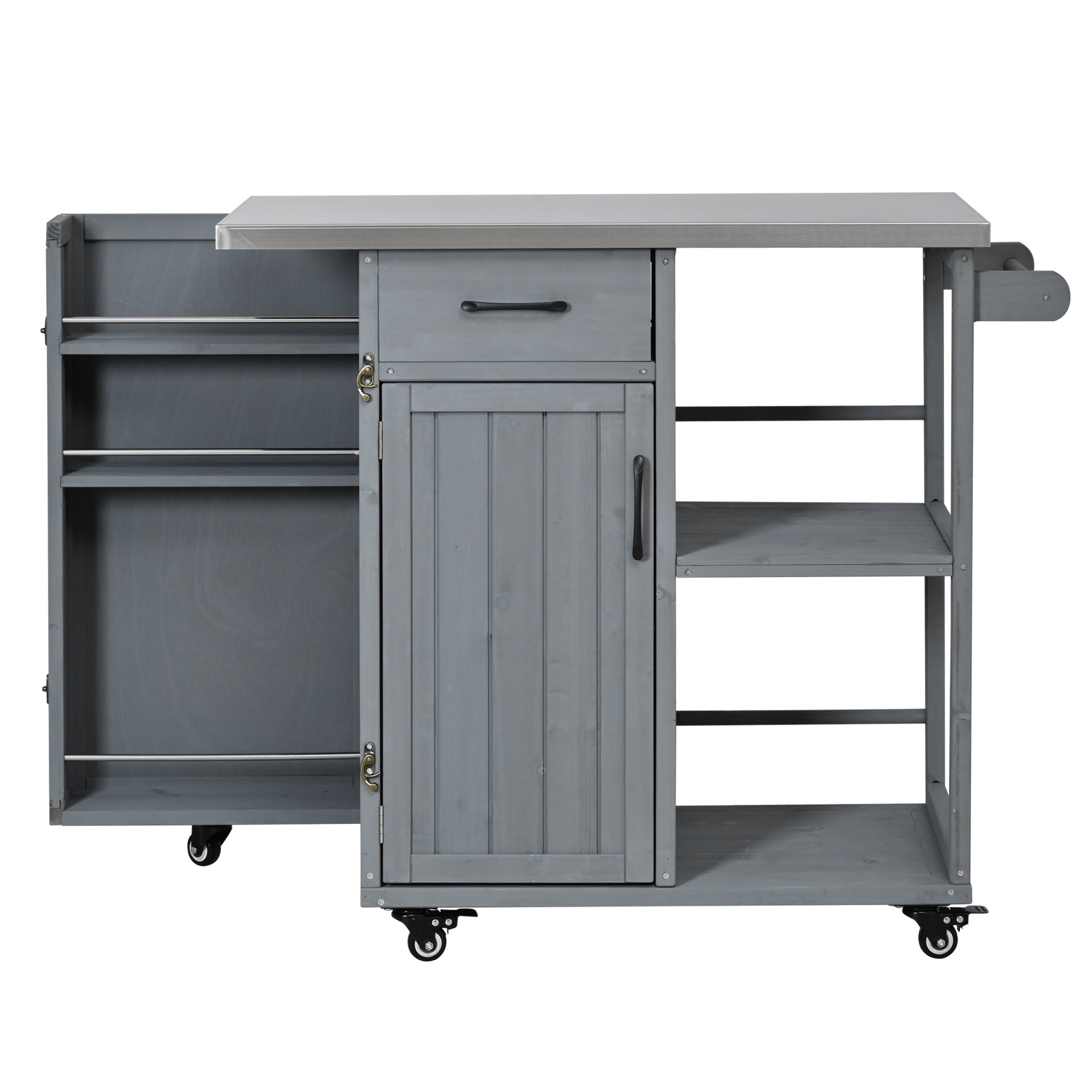 Outdoor Kitchen Island Fir Wood Prep Station with Stainless Steel Top
