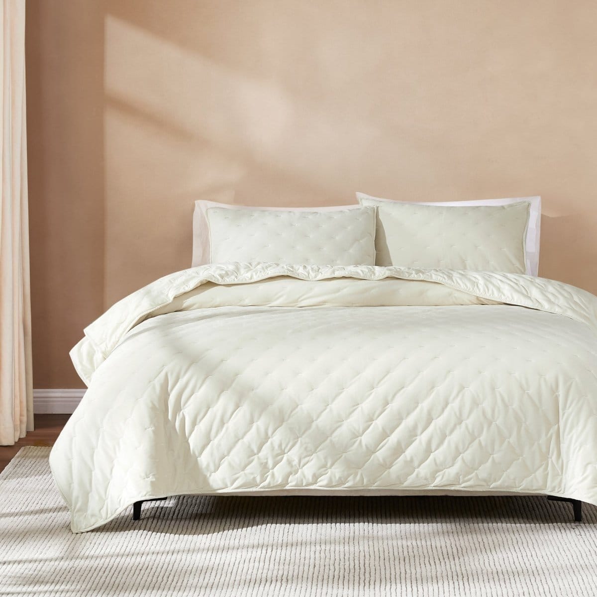 Haven Velvet Embroidered Stitch Cozy Super Soft Quilt 3 Piece Set