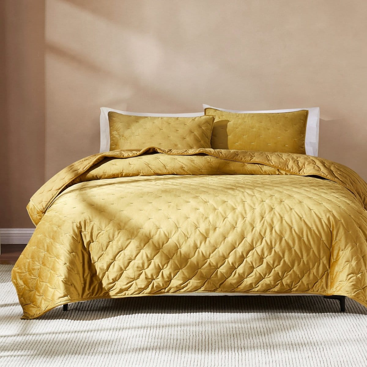 Haven Velvet Embroidered Stitch Cozy Super Soft Quilt 3 Piece Set