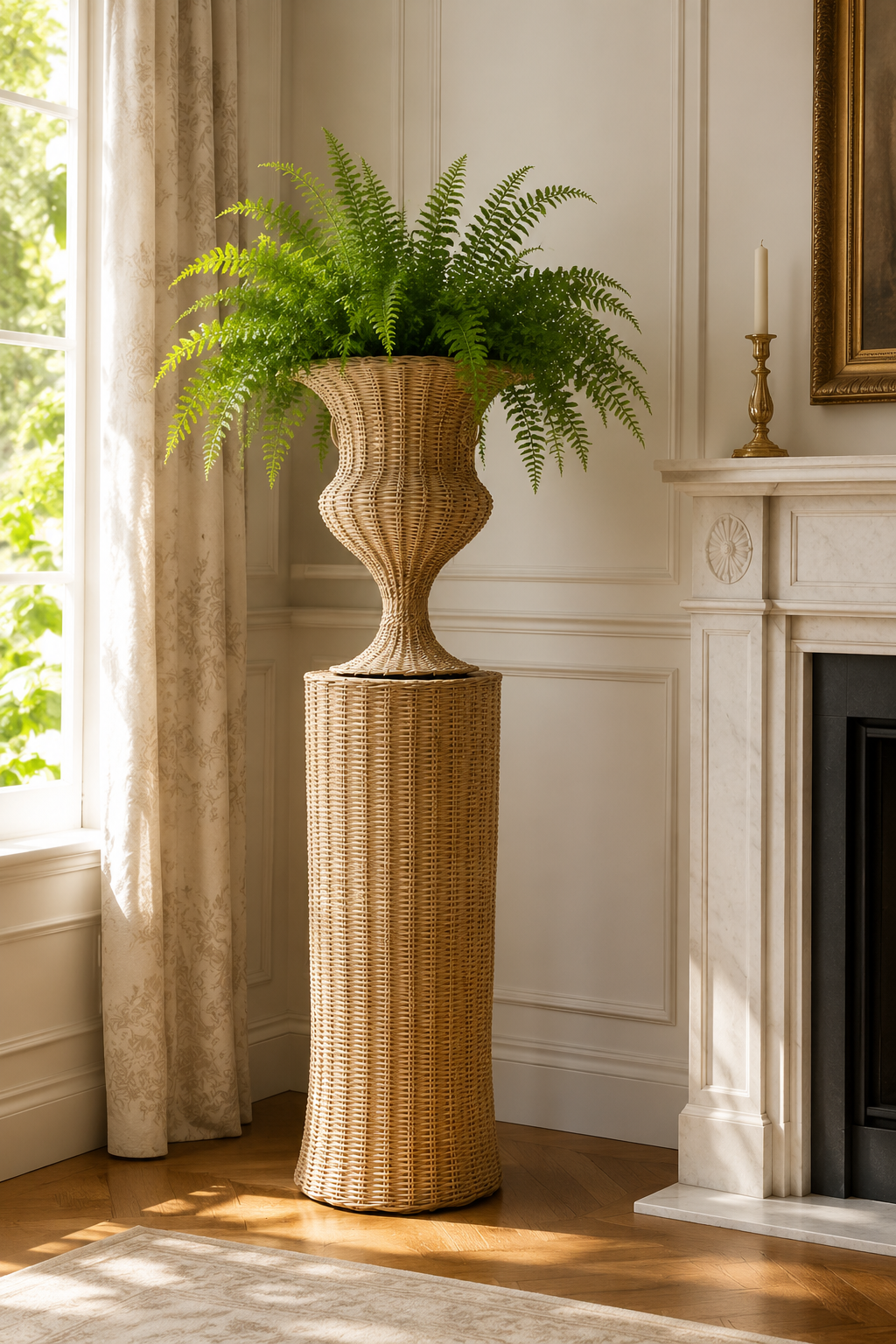 Round Scalloped Wicker Urn and Pedestal (2 Options)