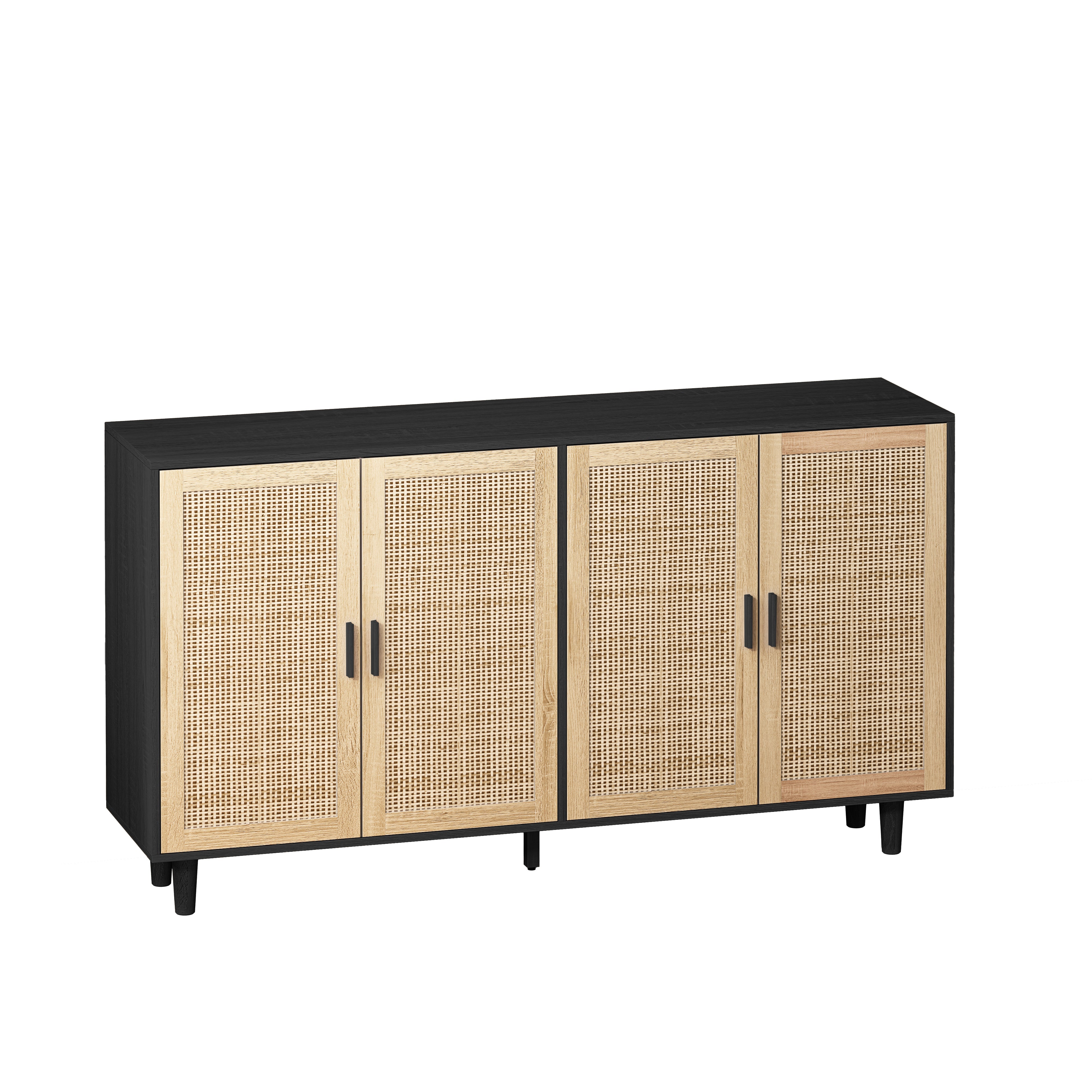 62.20"Elegant and Functional 4-Door Rattan Decorative Storage Cabinet,for Bedroom,Living Room,Office,Easy Assembly,Black