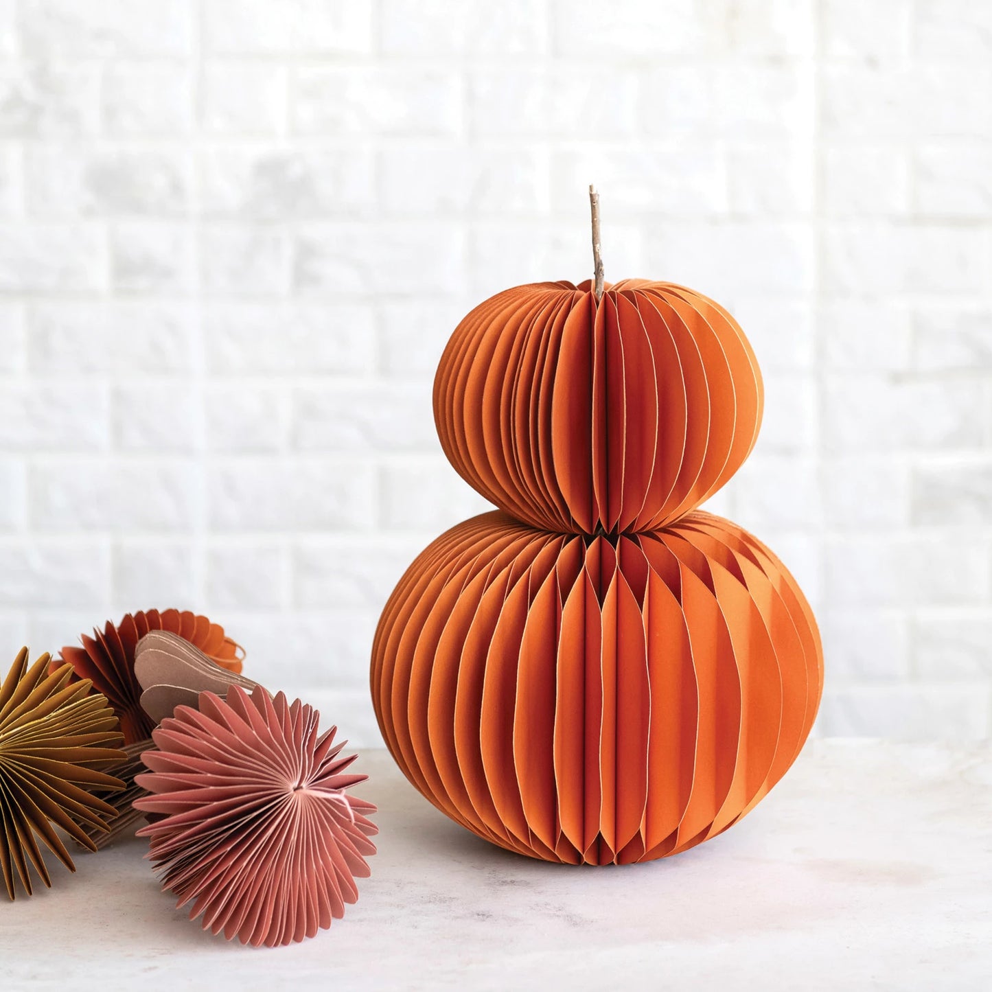 Folded Paper Pumpkin w/ Twig Stem