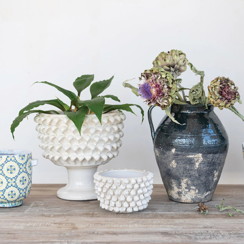 Stoneware 3D Formed Planter, Cream Color