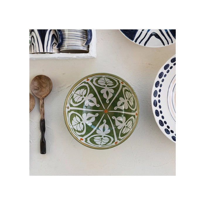 Green & Brown Stoneware Serving Bowl