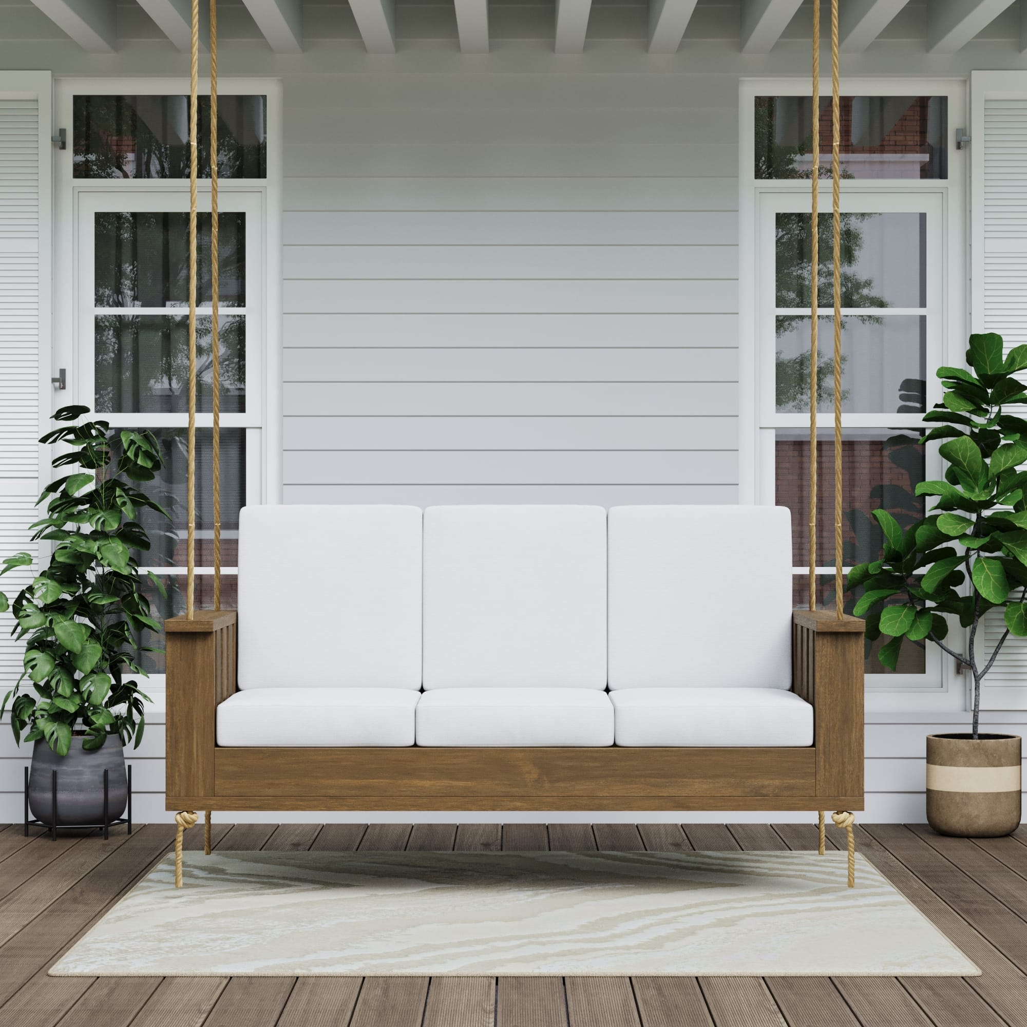 Amish Casual Rockford Daybed Swing Package with Included Cushions, Lounge, Oak Stain