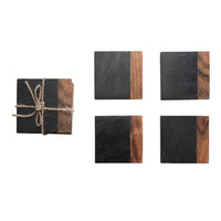 Marble and Acacia Wood Coasters- Set of 4