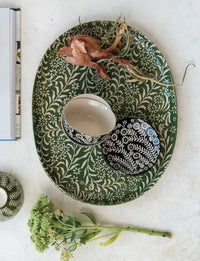 Stoneware Platter w/ Wax Relief Botanicals