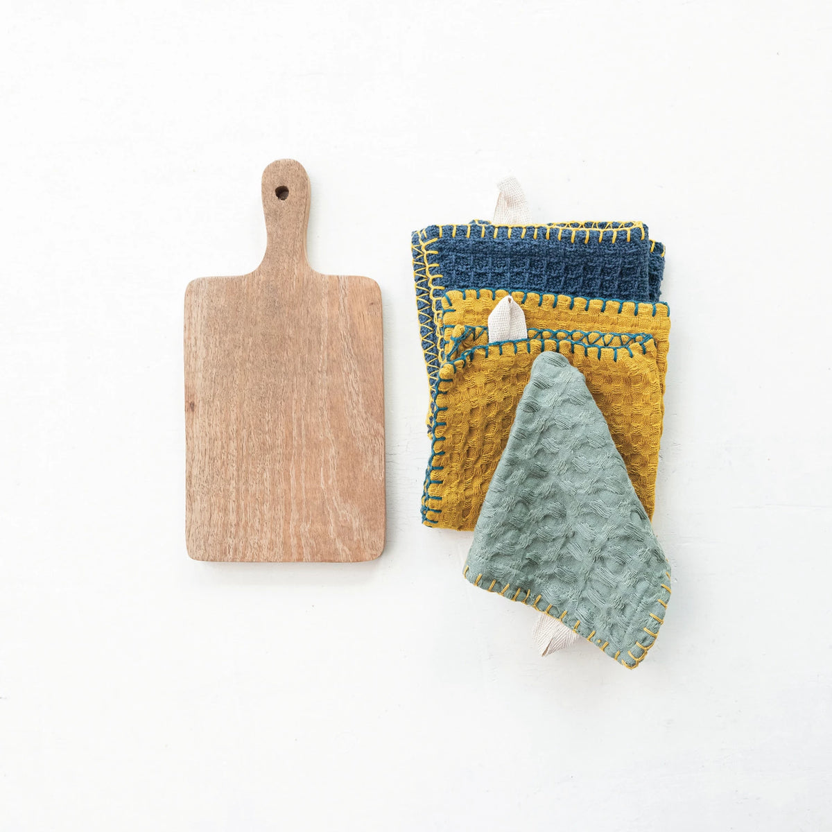 Cotton Waffle Weave Dish Cloths w/Cutting Board