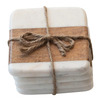 Marble and Acacia Wood Coasters- Set of 4