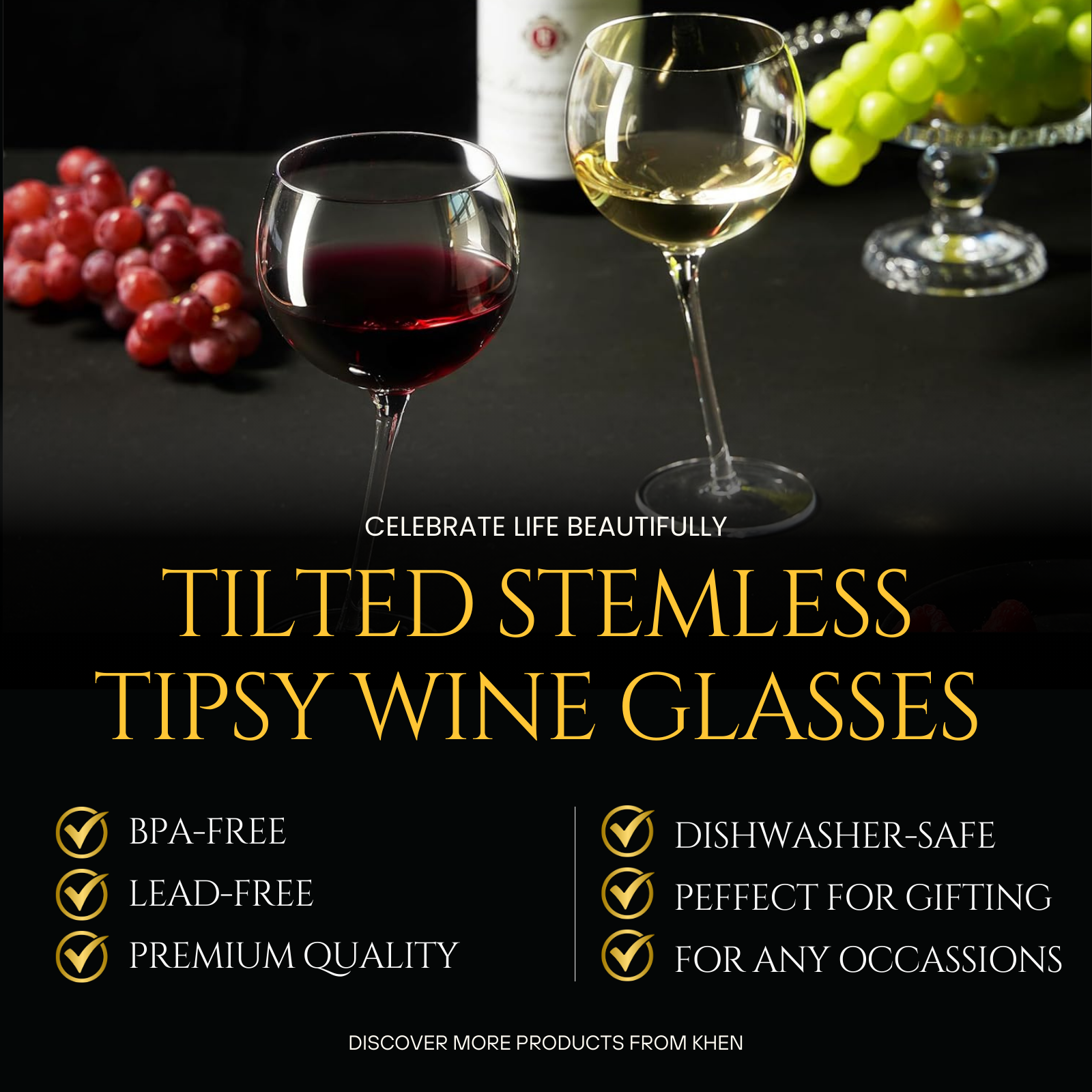 Tipsy Wine Glasses Set Of 2 15 5OZ Unique Tilted Stemless Wine Glasses For Red Or White Wine Funny N