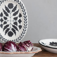 Hand-Painted Stoneware Platter w/ Floral Design