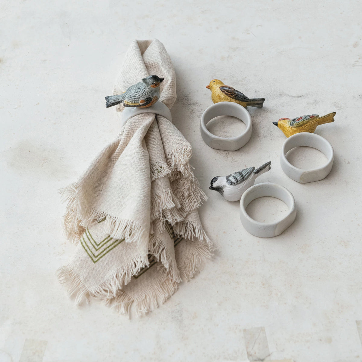 Stoneware Napkin Ring w/ Perched Bird