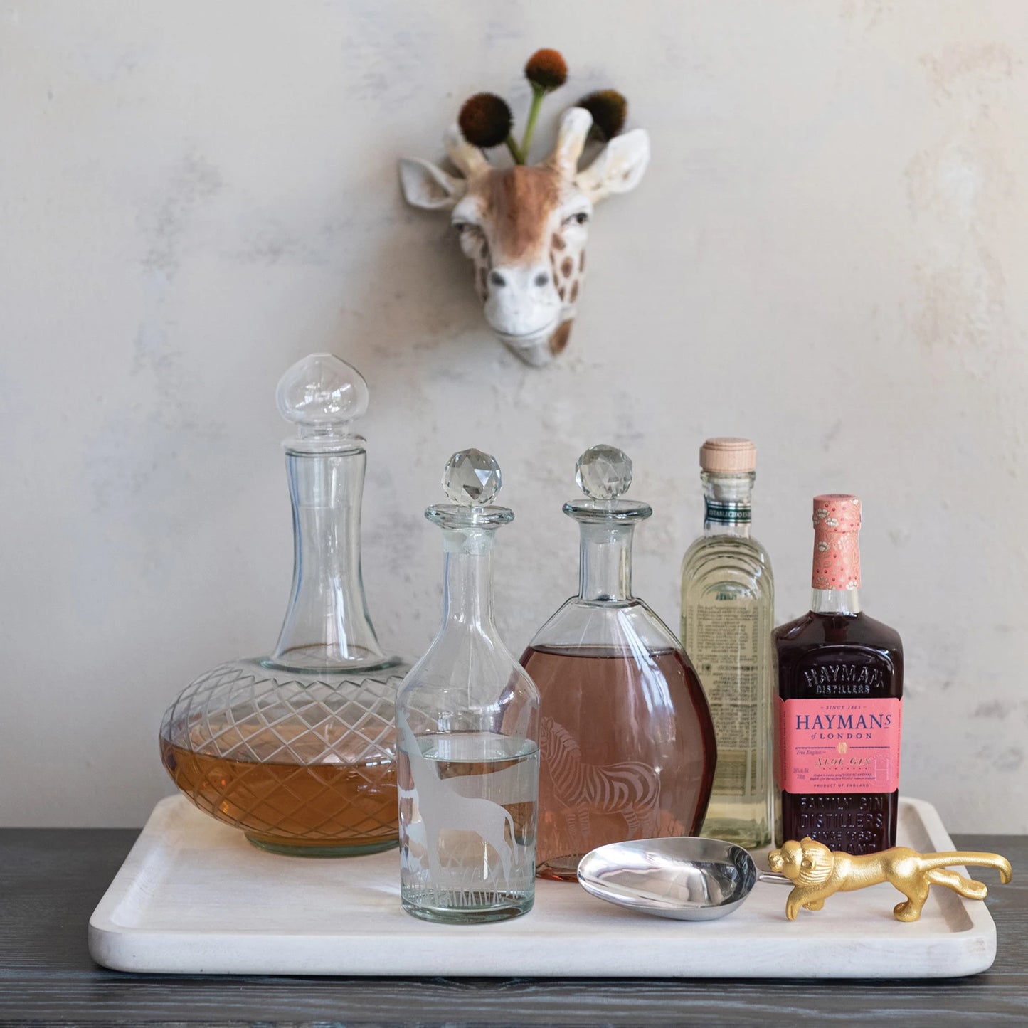 Etched Glass Decanter with Glass Stopper
