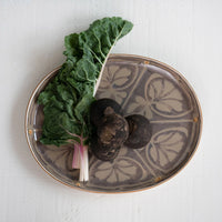 Oval Hand Painted Stoneware Platter w/ pattern