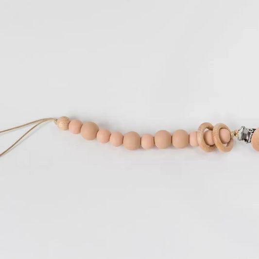Silicone Bead & Wood Ring Pacifier Clip