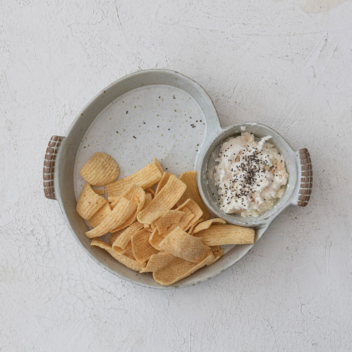 Stoneware Dish w/ 2 Sections