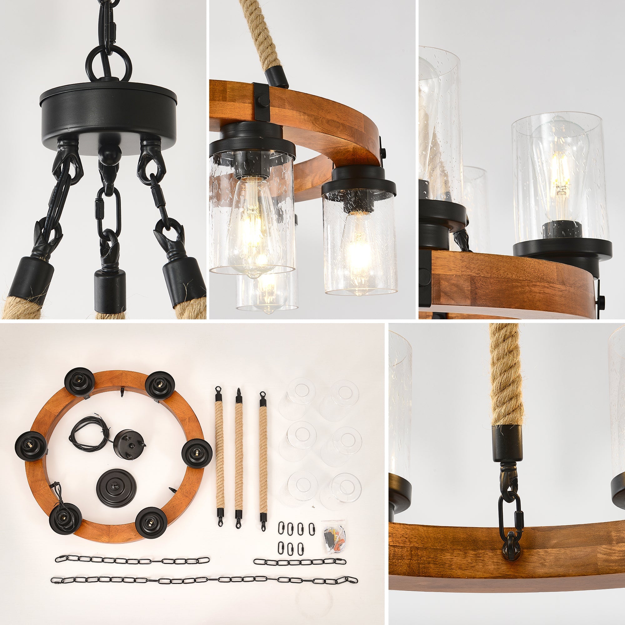 Rustic 6-Light Wagon Wheel Chandelier, Farmhouse Chandeliers