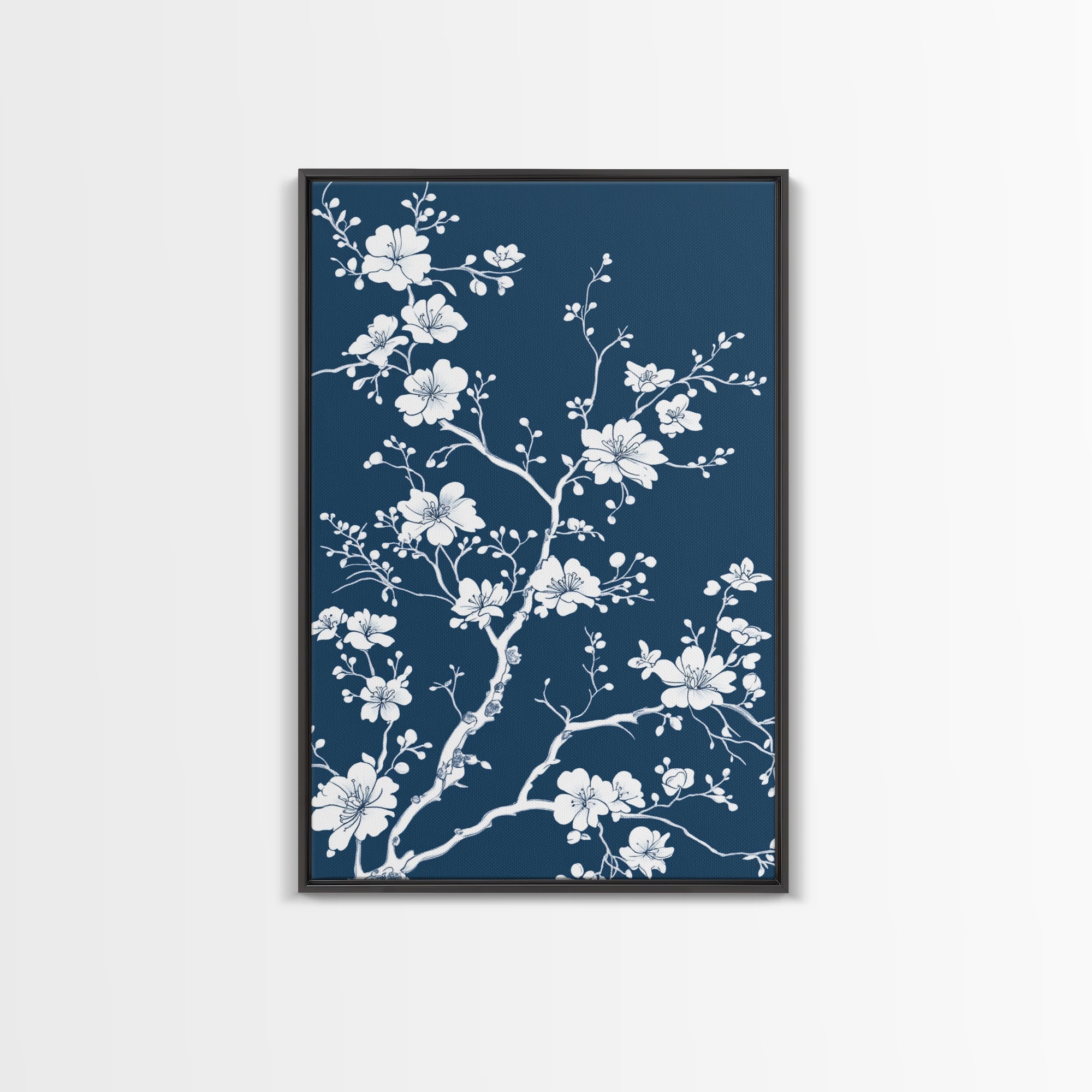 Forest Life Botanical Print - Framed Canvas Print - Chinoiserie Wall Art, Chinoiserie Painting, Blue Wall Art Ready To Hang