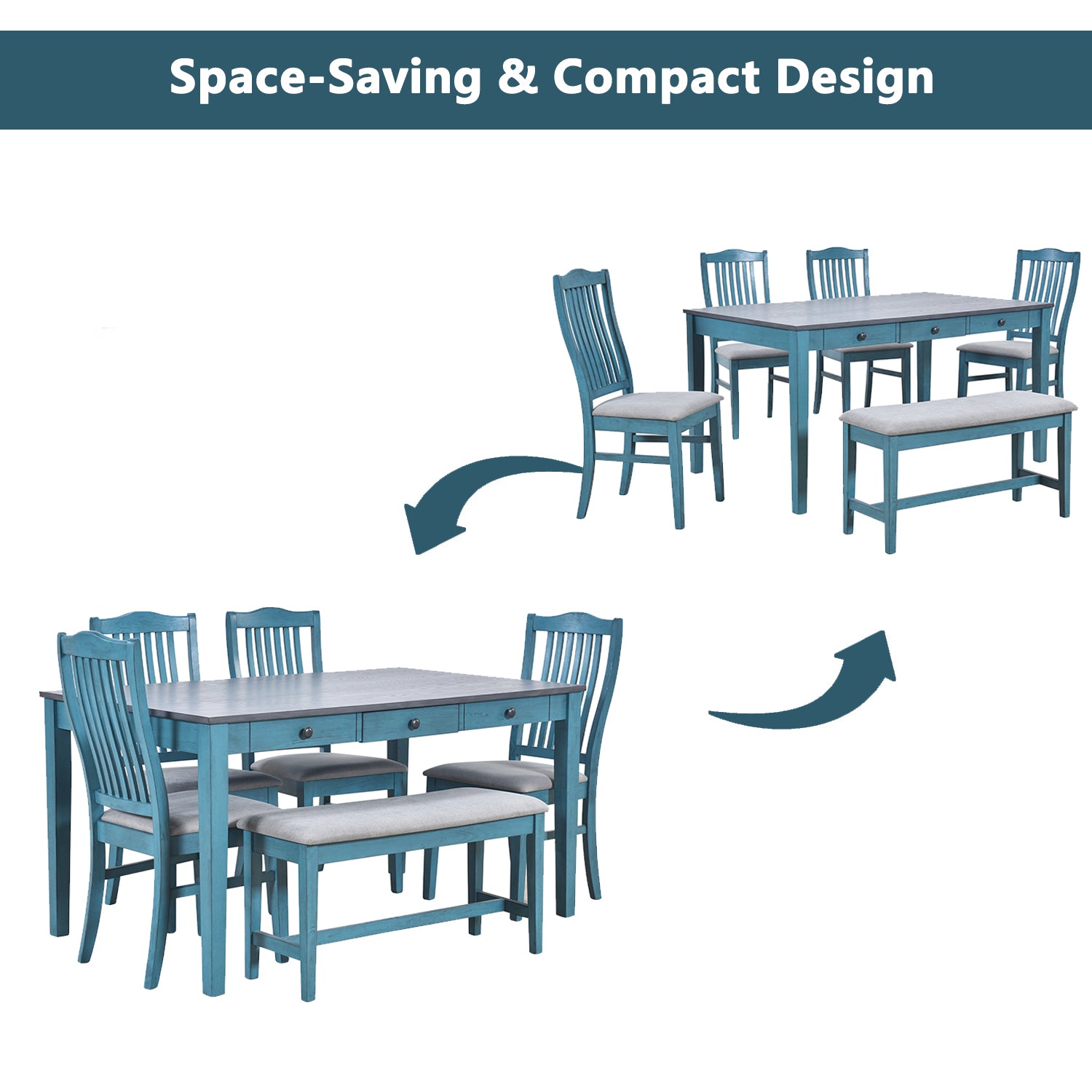 TOPMAX Mid-Century 6-Piece Wood Dining Table Set