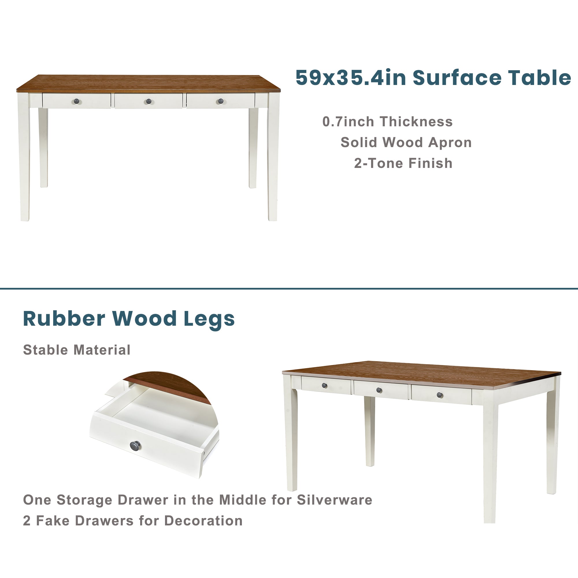 TOPMAX Mid-Century 6-Piece Wood Dining Table Set