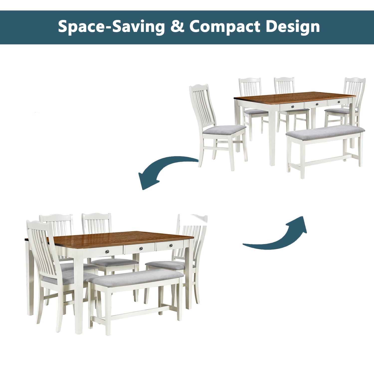 TOPMAX Mid-Century 6-Piece Wood Dining Table Set