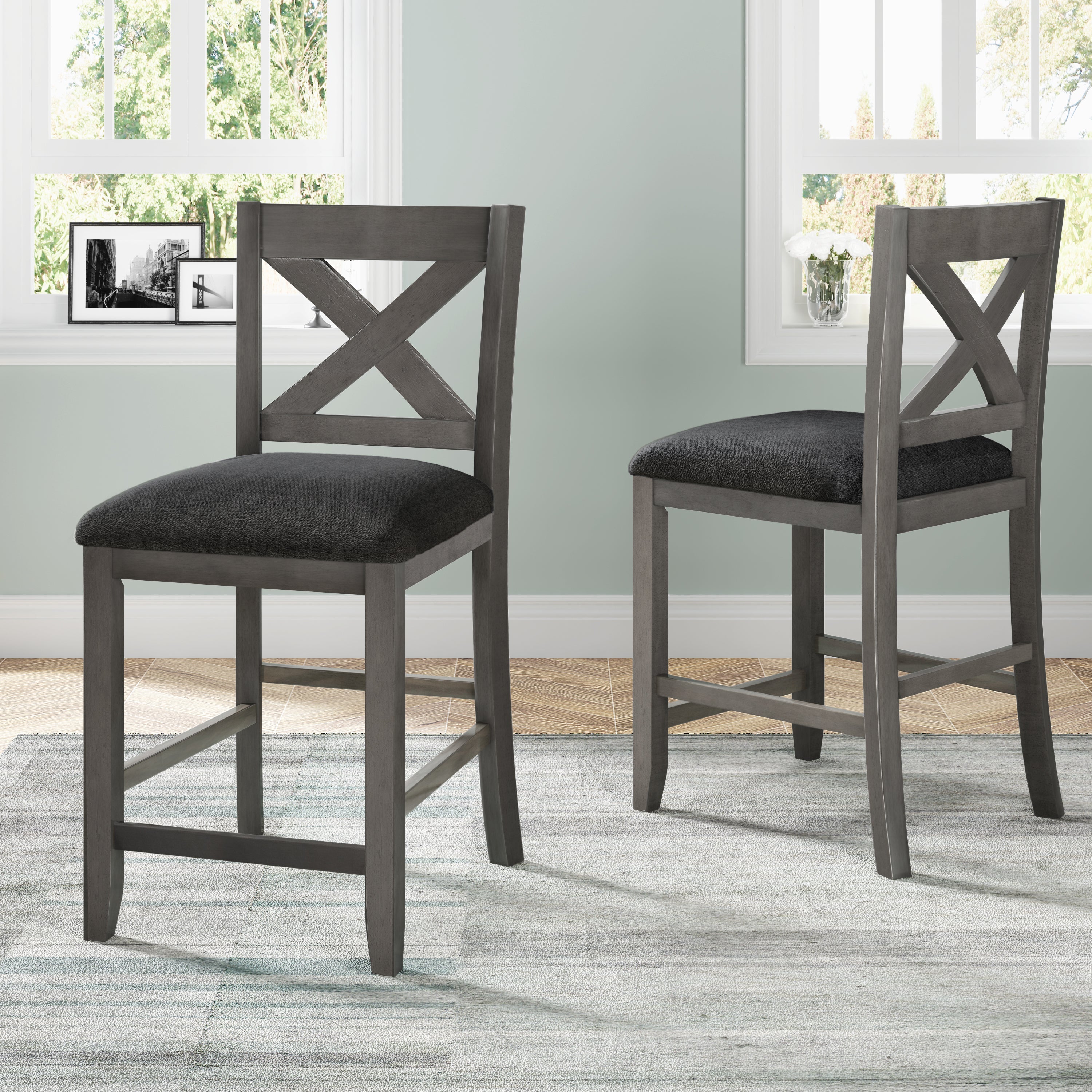 TOPMAX 5 Pieces Counter Height Rustic Farmhouse Dining Room Wooden Bar Table Set with 4 Chairs, Gray