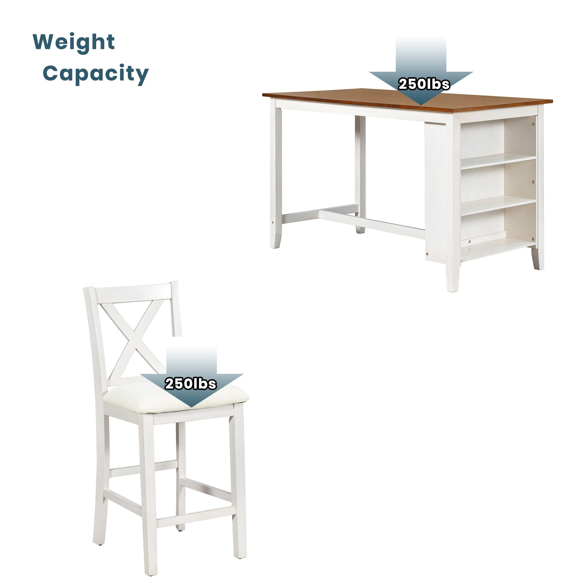 TOPMAX 5 Pieces Counter Height Rustic Farmhouse Dining Room Wooden Bar Table Set with 4 Chairs, White