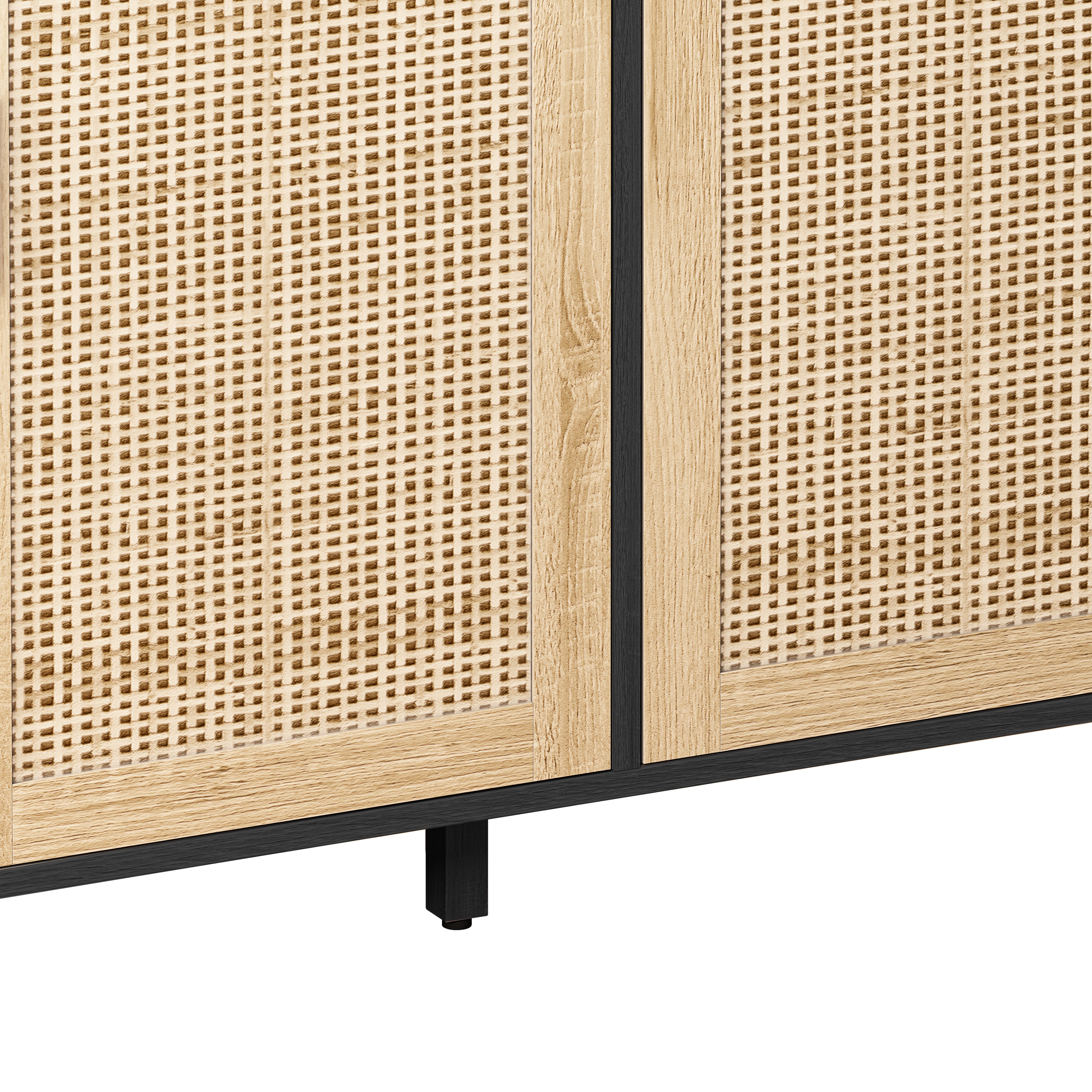 62.20"Elegant and Functional 4-Door Rattan Decorative Storage Cabinet,for Bedroom,Living Room,Office,Easy Assembly,Black