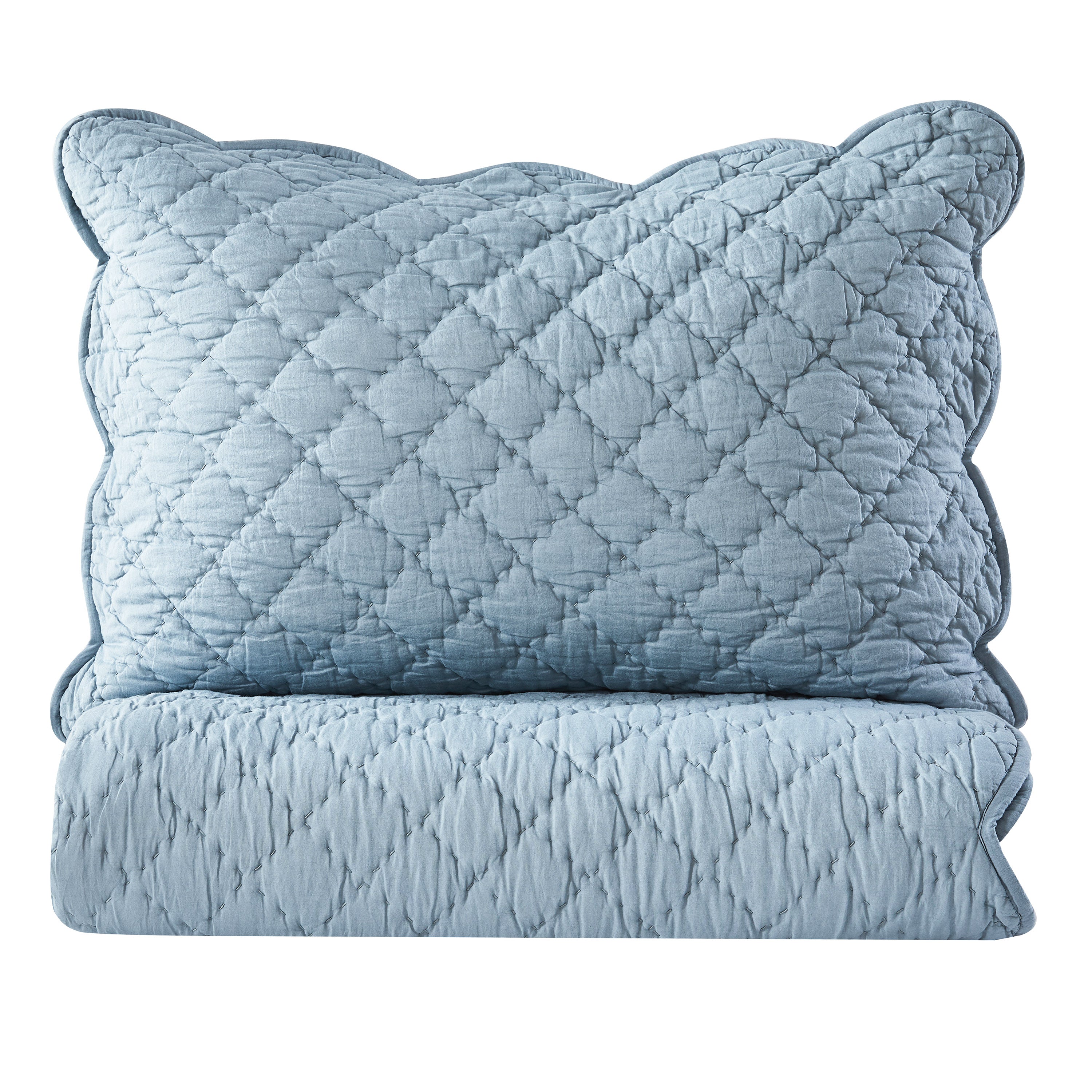 Diamond Scallop Cotton Voile Hand Stitched Quilt Set